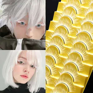Ciglia Finte Bianche Drammatiche in Fibra Sintetica Lunghe Ciglia Manga per Cosplay Trucco di Scena Festa Trucco Occhi Costume