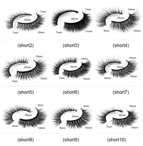 Detailed size chart showing lengths for nine multi-layered dense false eyelash styles