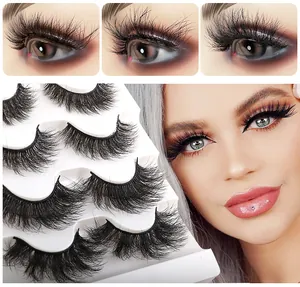 Detailed close-up showing thick 3D layered mink faux eyelashes and 5-pair tray set