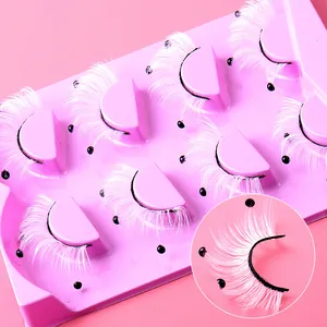 Five pairs of pink and white false eyelashes with pearls for festival cosplay and stage makeup