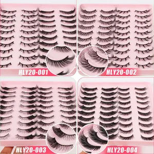 20 pairs of dense wispy fox-eye false eyelashes in mixed styles for a cat-eye look