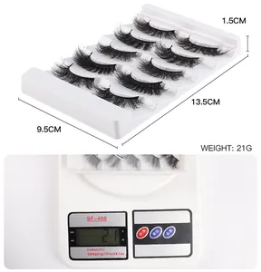 Detailed view of 5 pairs faux mink lashes with product dimensions and 21g weight display