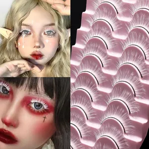 3D Faux Nerz Weiße Falsche Wimpern Handgefertigt Dick Lang Wispy Bühne Cosplay Künstlerische Make-up Wimpern Für Damen Party