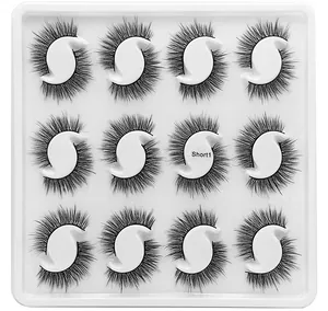 Short1 model 12 pairs of dense natural black false eyelashes set in a white storage tray