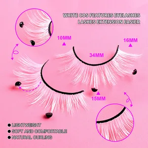 White cosplay false eyelashes with black pearls and detailed size measurements 34mm