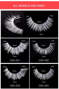 Detailed size chart for white synthetic fiber artistic eyelashes for stage makeup
