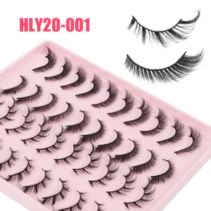 20 pairs of voluminous fox-eye false eyelashes with natural curl for cat-eye makeup look
