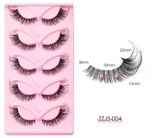 Detail size chart of 5-pair false eyelashes with pink pearls and clear band