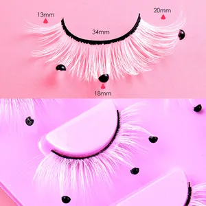 Dramatic white false eyelashes with black pearl accents and 13mm-20mm length specifications