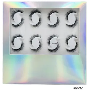 Detailed macro view of 8 pairs of natural voluminous synthetic false eyelashes in Short2