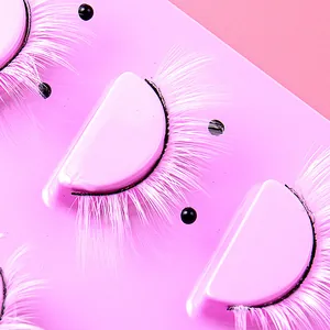 Colorful white false eyelashes with pearls for stage makeup on purple tray 4 pairs