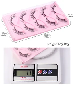 Detailed packaging view showing five pairs of fox eye lashes with dimensions and weight