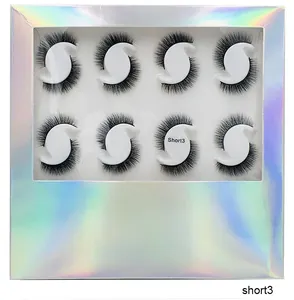 Detail of short multi-layered thick false eyelashes in holographic laser gift box