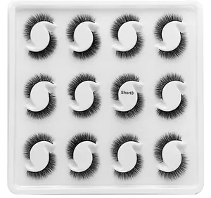 Detail view of 12 pairs of dense black short false eyelashes in Short3 style