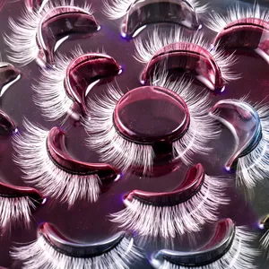 Set of 10 pairs of white synthetic false eyelashes for festive stage makeup and parties
