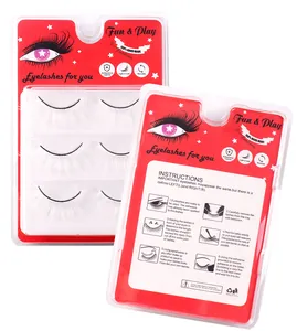Detailed view of white handmade theatrical eyelashes in 3-pair retail packaging