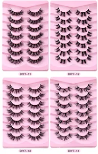 Detailansicht von 7 Paar DIY Einzelwimpern Set in vier dichten und geschwungenen Stilen