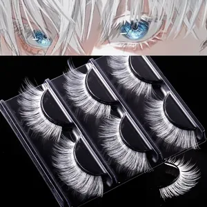 White False Eyelashes Stage Makeup Thick Long Handmade Reusable Synthetic Fiber Eyelashes For Cosplay Party Women Makeup