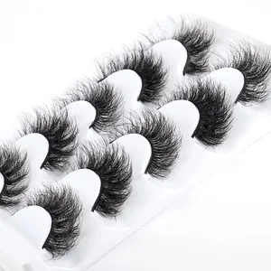 5 pairs of fluffy 3D faux mink eyelashes with thick natural volume and curl on white tray
