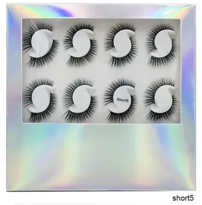 Detail of 8 pairs multi-layer short false eyelashes in holographic laser packaging box