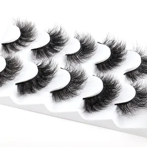 5 pairs of thick faux mink eyelashes with voluminous natural criss-cross style on tray