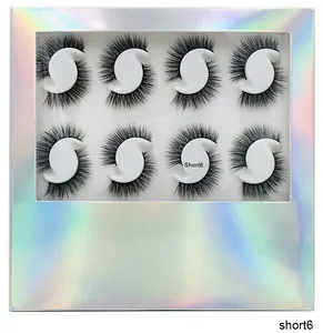 Detail of multi-layered natural black false eyelashes Short6 in holographic silver box