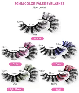 Detailed measurement of 20mm colorful dense faux mink eyelashes in 5 vibrant shades