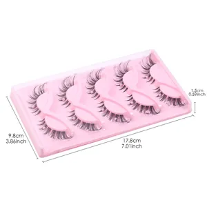 5 pairs of cat-eye false eyelashes with pearl accents and clear bands in pink tray