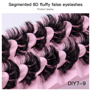 Detail von segmentierten 8D-Wimpern mit mehrschichtiger Locke auf rosa Tablett