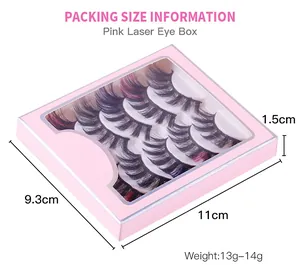 Detailed size information and dimensions of 5 pairs colorful false eyelashes packaging