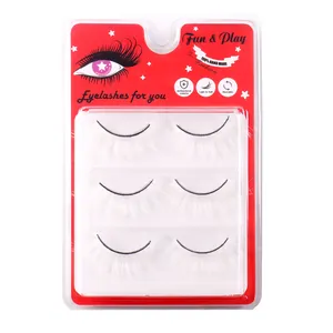 Three pairs of white dramatic feather-style faux eyelashes for festive stage makeup