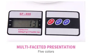 Close-up of SF-400 digital kitchen scale panel with LCD screen and functional buttons