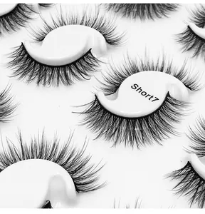 Detailed macro view of Short7 multi-layer dense black synthetic fiber false eyelashes