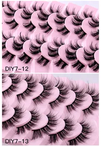 Detailansicht der 7er-Pack DIY segmentierten Kunstwimpern mit dichten geschwungenen Fasern