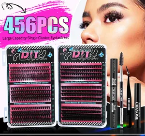 Πλήρες σετ 456 βλεφαρίδων D-curl 12-18mm με κόλλα και επαγγελματικό τσιμπιδάκι