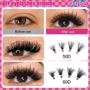 Λεπτομέρεια κιτ βλεφαρίδων DIY με στυλ cat-eye και doll-eye σε μήκη 10-16mm για όγκο