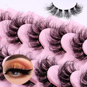 7 Paar dramatische dicke DIY segmentierte Nerzimitat-Wimpern auf rosa Tablett mit Augeneffekt