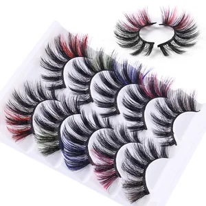 5 pairs of colorful 3D faux mink eyelashes, curly and dense multi-color false lashes