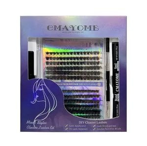 Detailed DIY cluster lashes kit with D-CURL lashes, bond and seal, remover and tweezers