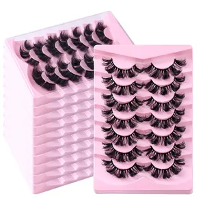 Set mit 7 Paar dicken, geschwungenen Nerzimitat-Wimpern in rosa Schalen für natürlichen Look