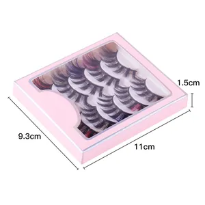 Dramatic 3D faux mink colorful eyelashes in a 5-pair pink box with size measurements