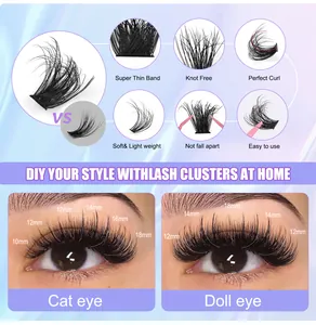 Macro detail of 10-18mm DIY lash clusters showing cat eye and doll eye styles