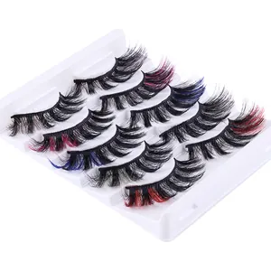 Dramatic 5D faux mink colored eyelashes with gradient black red and blue volume