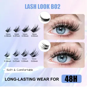 Size chart for DIY individual lash clusters showing lengths from 10mm to 16mm for B02
