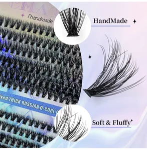 Macro detail of handmade D-curl Russian thick eyelashes showing soft fluffy texture