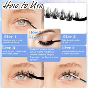 Step-by-step DIY segment eyelashes application guide with cluster lashes and glue