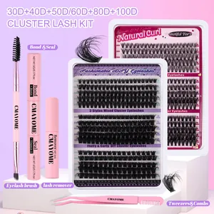 Macro shot of DIY lash extension kit including bond, seal, remover and tweezers
