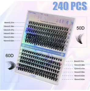 Detail view of DIY individual eyelash cluster set with 240pcs 50D 60D D-Curl lashes