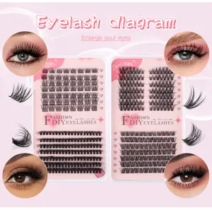 Macro detail van dichte DIY individuele wimperclusters met oogmake-up applicatieresultaat
