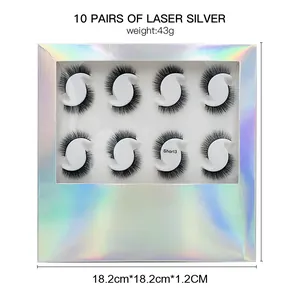 Set of 10 pairs thick synthetic eyelashes in a laser silver box 18.2x18.2x1.2cm